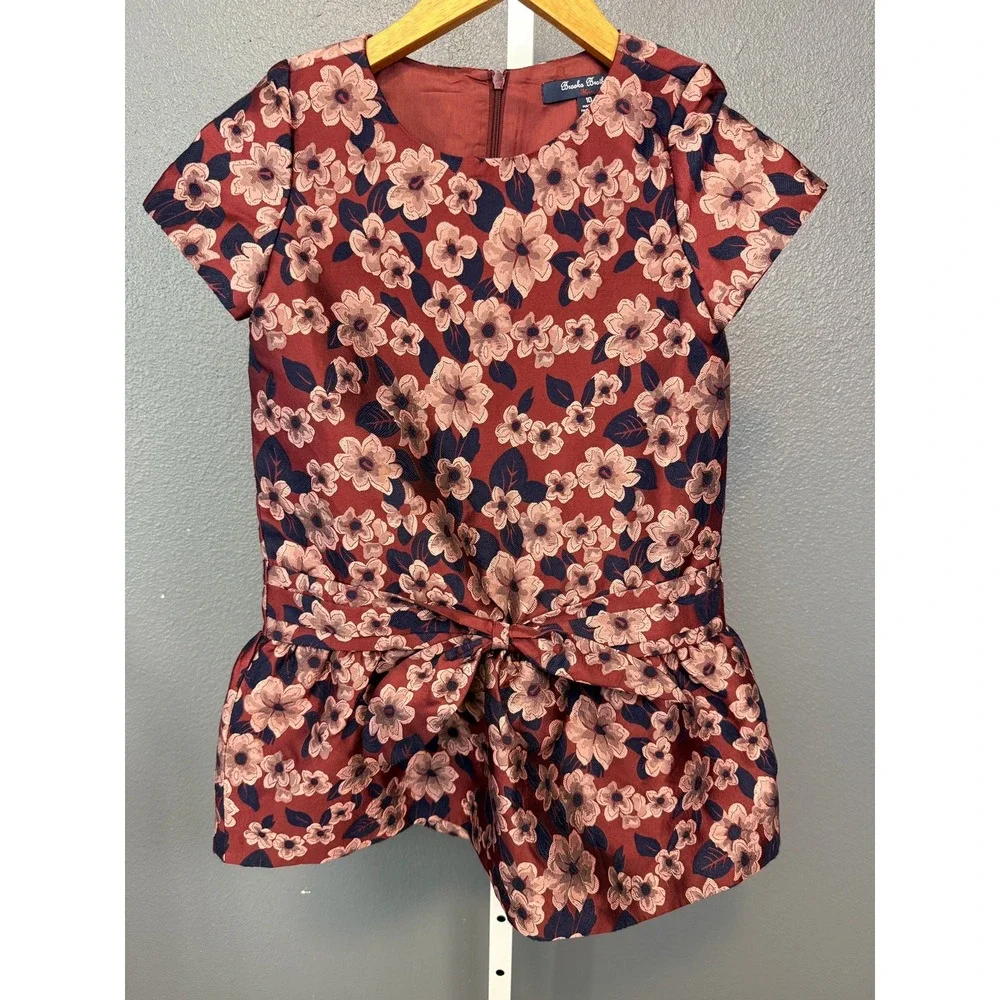 Brooks Brothers Girls Floral Jacquard Drop Waist Midi Dress 10 Decorative Bow